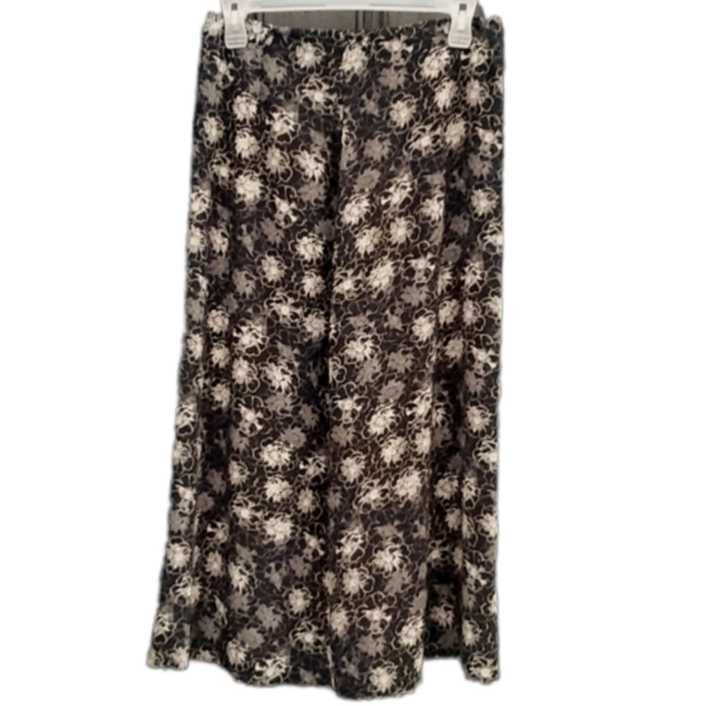Liz Claiborne Floral Skirt 12 Black Tan Grey Back Zipper Tiny Belt Loop…